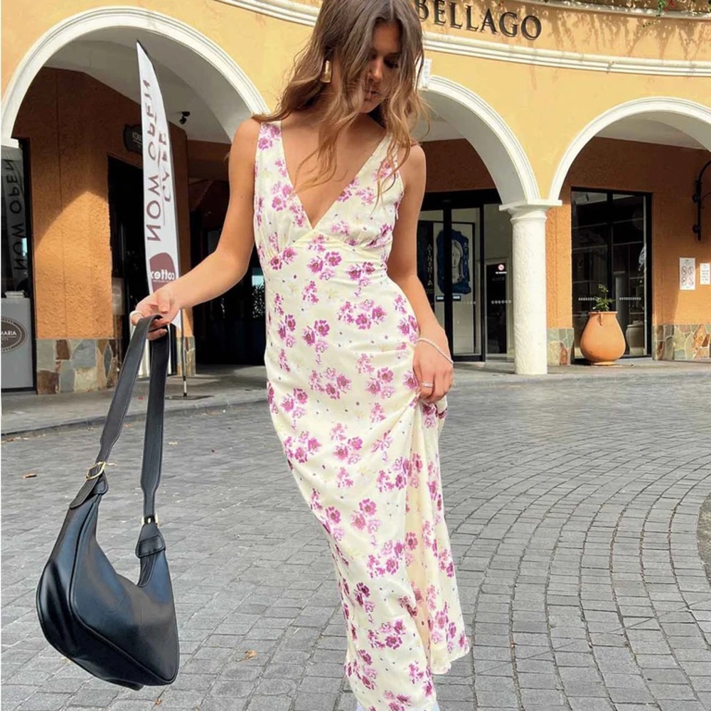 Princess Polly NELLIE MIDI DRESS YELLOW FLORAL